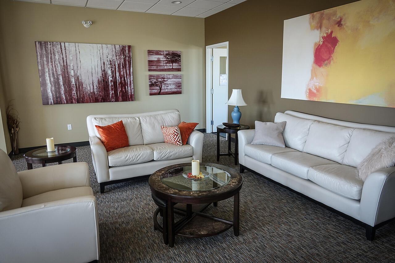 A leasing office seating area